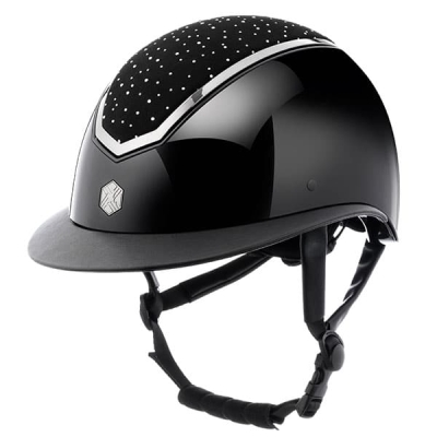 Image of Charles Owen EQX Kylo 2025 Riding Hat Black Gloss/Chrome Wide Peak