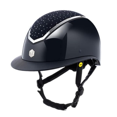 Image of Charles Owen EQX Kylo 2025 Riding Hat Navy Gloss/Silver Wide Peak With Mips